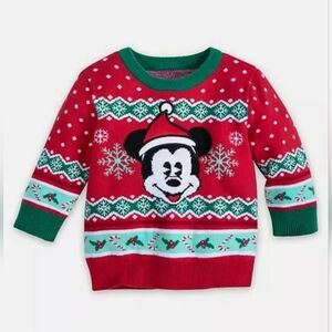 Disney Baby Red Christmas Holiday Mickey Sweater Size 12-18 Months NWT
